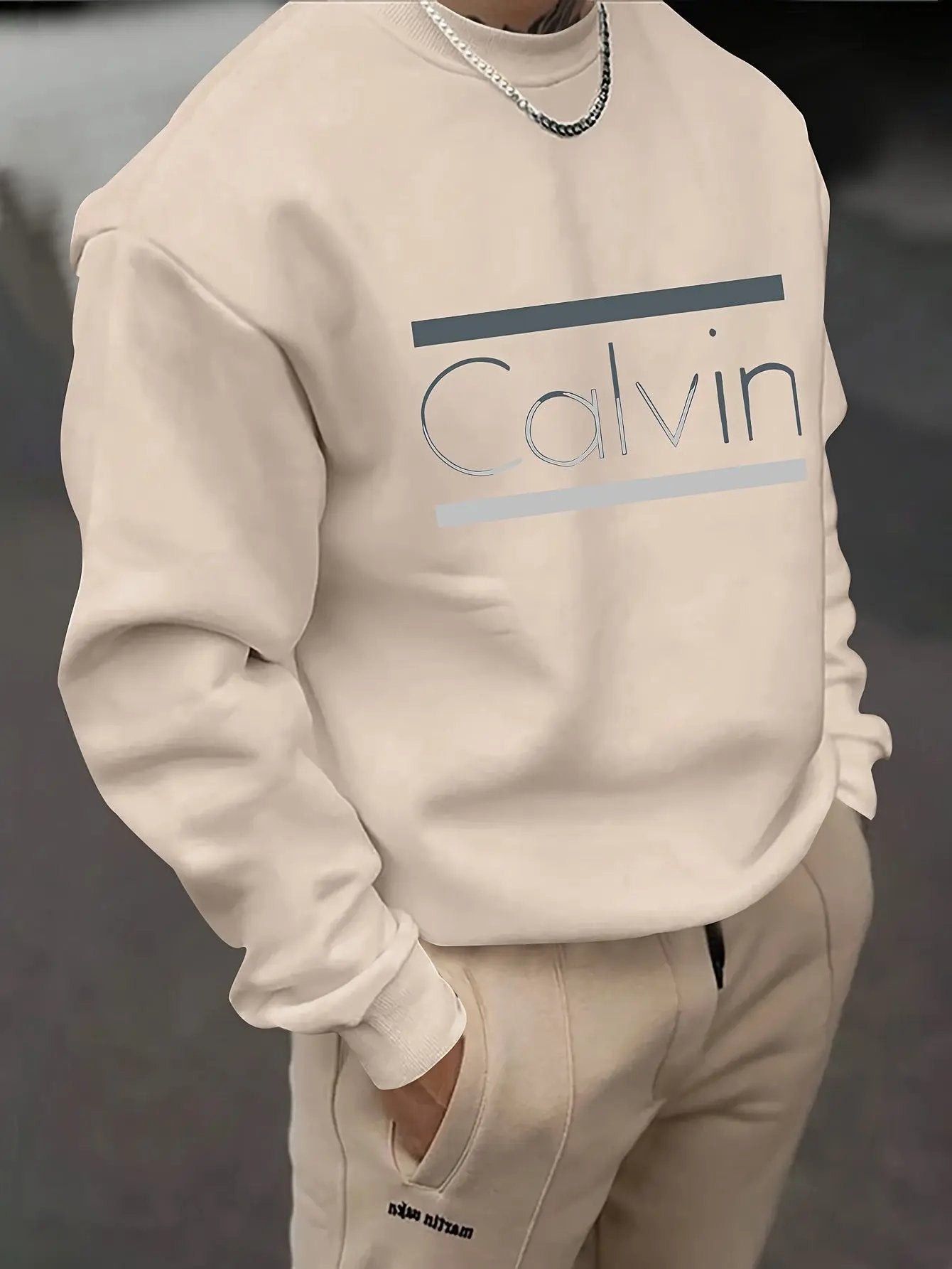 Brown Casual Pullover with "Calvin" Print, Comfortable H-Fit for Outdoor Maximus Echo