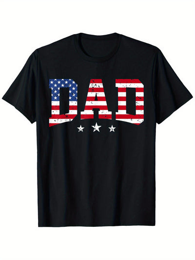 USA Patriotic Dad Father'S Day American Flag 4th Of July Dad T-Shirt 100% Cotton Round Neck T-shirt Halloween Thanksgiving Christmas Gift for Men Women Family Friends, Valentines Day Gifts for Boyfriend Girlfriend, S-XXXL - Maximus Echo