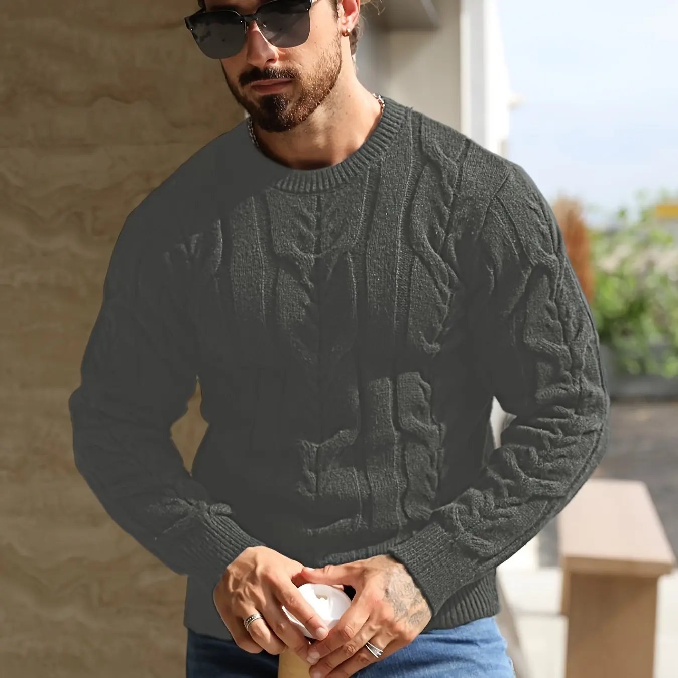 Crewneck Long Sleeve, Machine Washable H-Fit Ribbed Trim for Autumn Winter, Medium Elasticity Fabric Maximus Echo