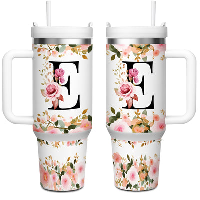 1pc 40oz "A-Z Floral Letters" Stainless Steel Travel Cup, Keeps Hot 12h Cold 24h. Coffee Cup - Maximus Echo