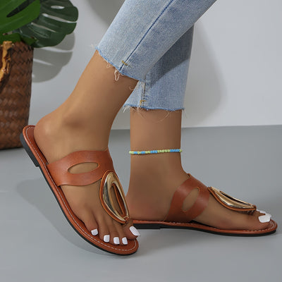 Women's Synthetic Cover Roman Sandals - Slip-On Open-Toe Flat Heel with Cut-Out Design, Minimalist Summer Slide Sandals for Casual & Dressy Outfits - Maximus Echo
