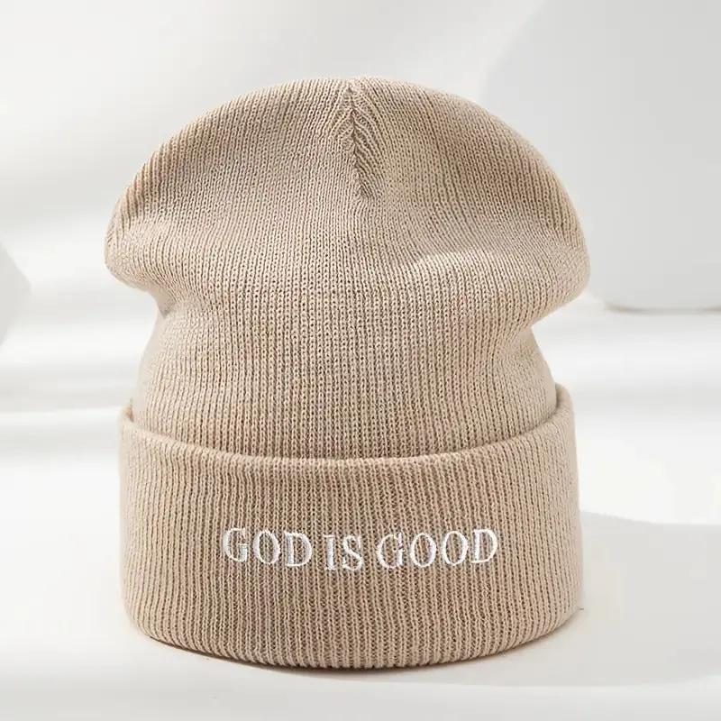 Men's & Women's Black Winter Beanie with 'God is Good' White Cursive Lettering