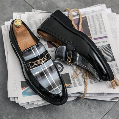 Plus Size Comfy Men's Plaid Slip On Loafer Shoes, Elegant Non Slip Durable Dress Business Footwear - Maximus Echo