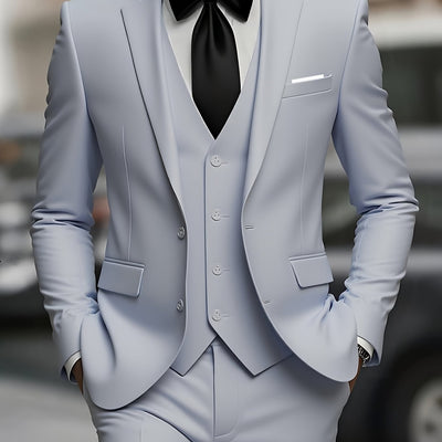 Men's 3pcs suit, plain color green fruit collar suit with jacket and formal trousers, suitable for business gatherings, graduation ceremonies, weddings and parties - Maximus Echo