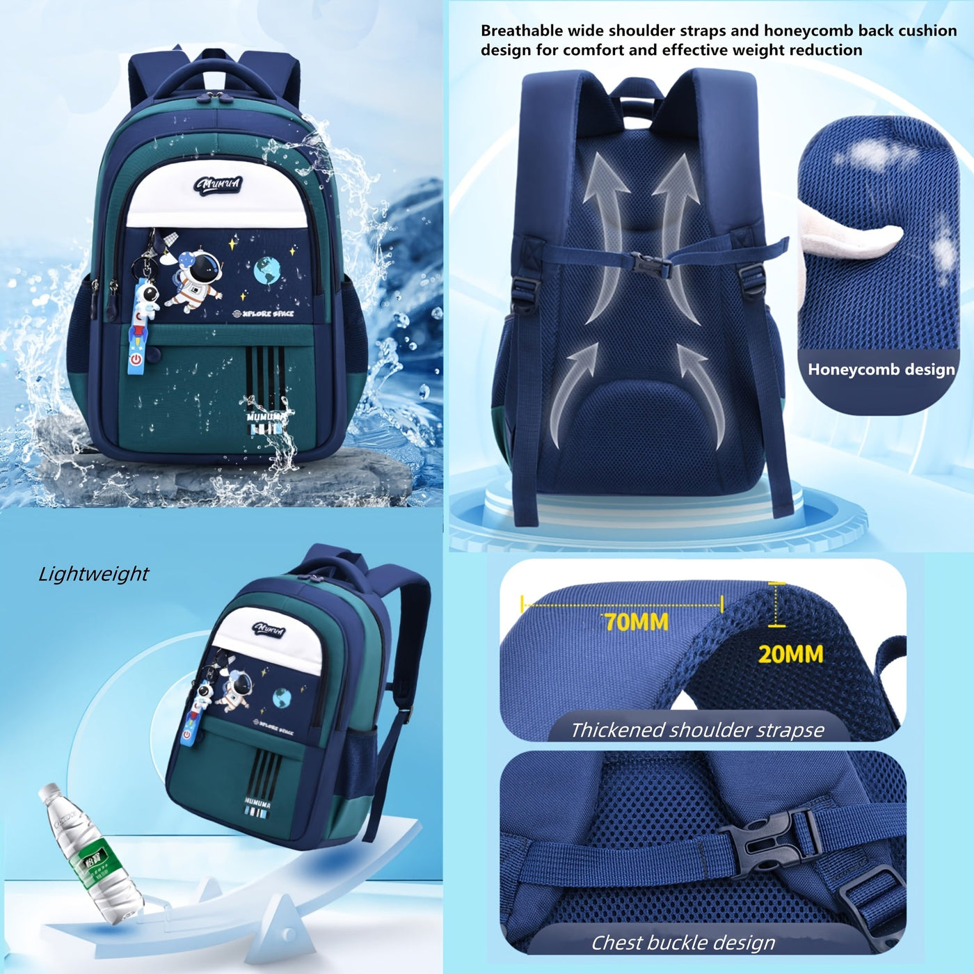 Astronaut Cartoon Backpack, Lightweight Bag for School for Teenager Maximus Echo