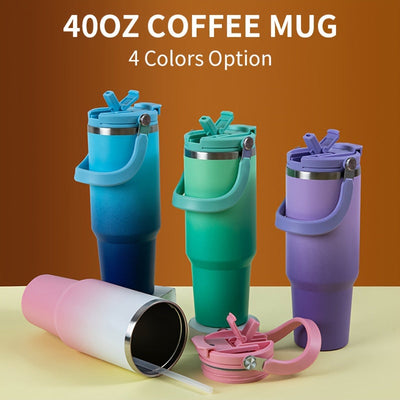 1pc 40oz Gradient Stainless Steel Vacuum Insulated Water Bottle - Leakproof, Double-Layer, Hot & Cold Tumbler with Handle and Lid, BPA-Free, Ideal for Travel, Office, Home, Indoor & Outdoor Use Maximus Echo