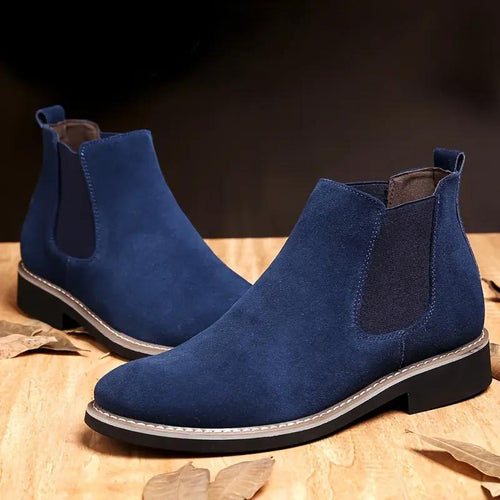 Men's Boots - Upper, Rubber Sole, Slip-On Ankle Boots in Black, Blue, or Gray