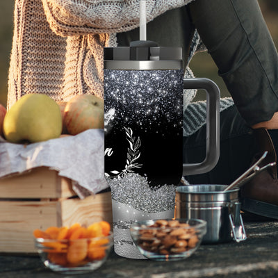1pc 40oz Queen Crown Glitter Tumbler with Handle, Stainless Steel Double-Wall Vacuum - Maximus Echo