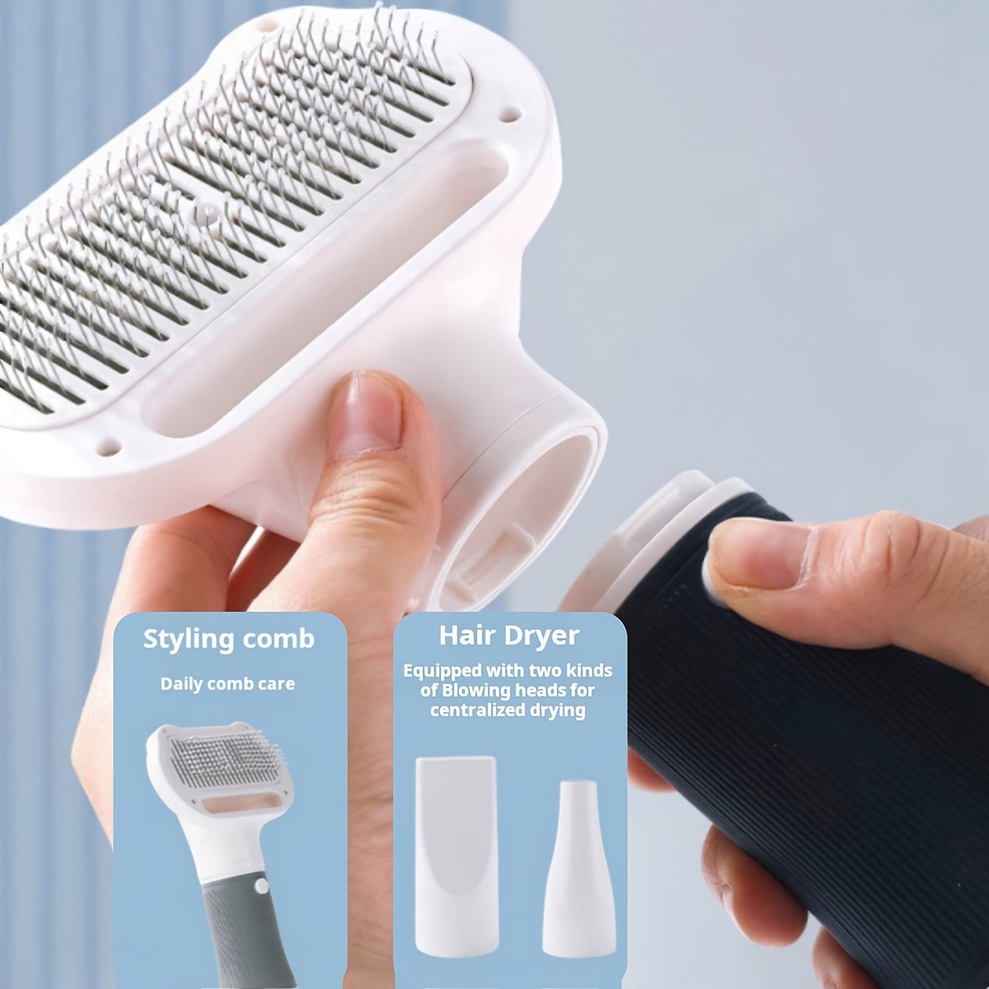 Blow Drying And Combing 2in 1 Multifunctional, Pet Grooming Hair Dryer Slide Brush Home Furry Dryer, Portable Dryer 3 Heat Settings Adjustable Temperature Speed Multiple Colors. - Maximus Echo