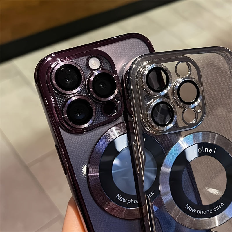 Luxury Phone Case | Transparent Magnetic Electroplated Hollow Logo TPU Shockproof for Iphone 11/12/13/14/15/16 Pro Max Plus - Maximus Echo