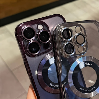 Luxury Phone Case | Transparent Magnetic Electroplated Hollow Logo TPU Shockproof for Iphone 11/12/13/14/15/16 Pro Max Plus - Maximus Echo