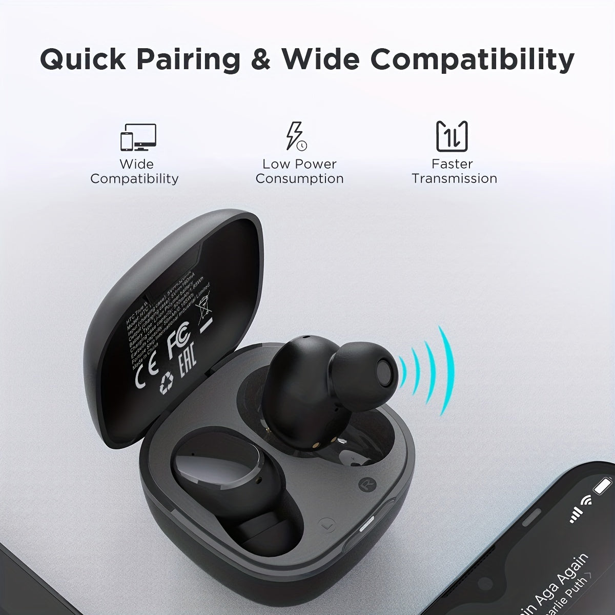HTC True Wireless BT Earbuds 2, in-Ear Headphones Noise Cancellation, Built-in Mic/32H Playtime for Calling - Maximus Echo