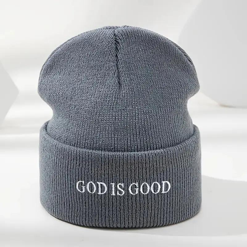 Men's & Women's Black Winter Beanie with 'God is Good' White Cursive Lettering