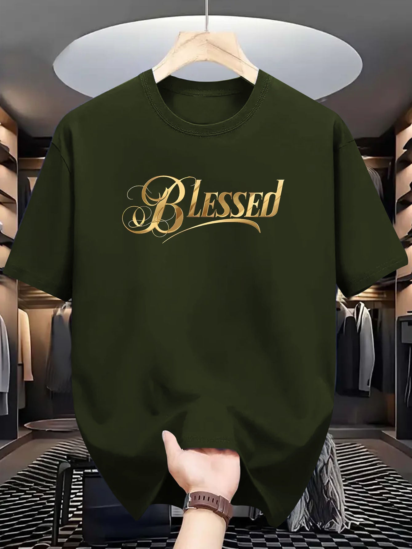 Men's "Blessed" Golden Letter Print Maroon Casual Short Sleeve T-Shirt - Summer Outdoor Gym Training Tee Maximus Echo