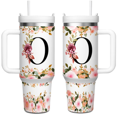 1pc 40oz "A-Z Floral Letters" Stainless Steel Travel Cup, Keeps Hot 12h Cold 24h. Coffee Cup - Maximus Echo