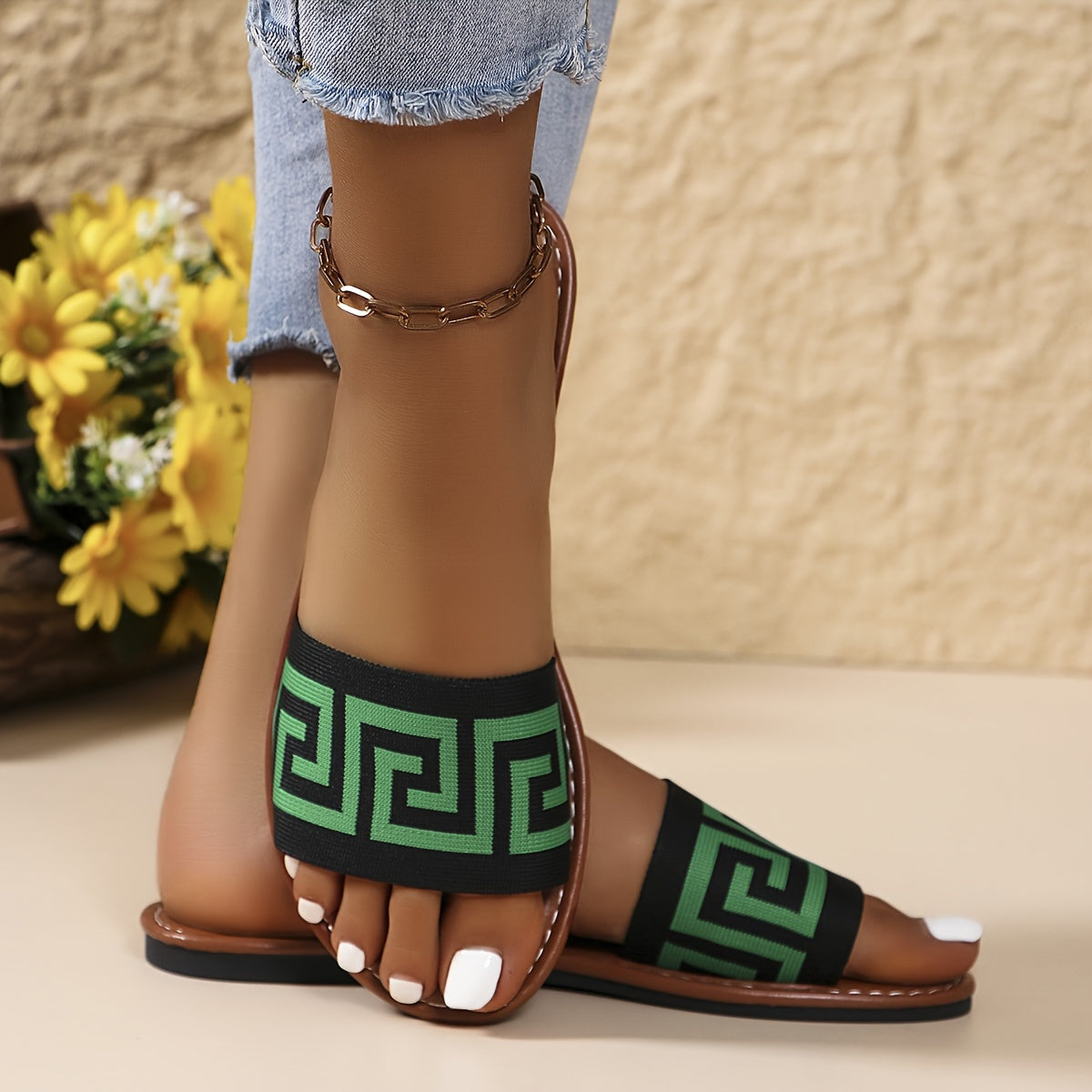 Summer Women's Slip-On Sandals | Black & White Striped, Breathable Fabric Upper - Maximus Echo