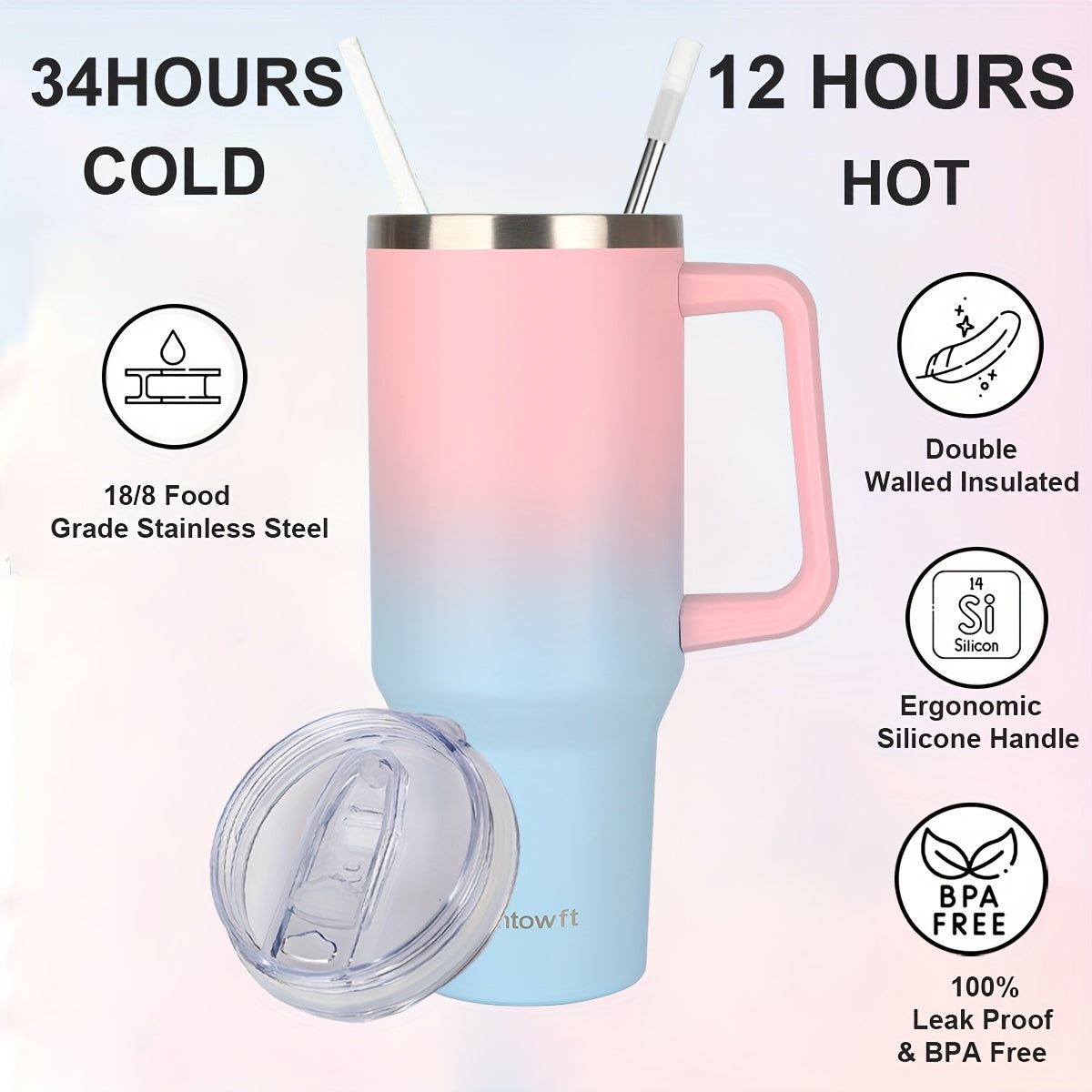40oz Stainless Steel Tumbler with Handle - Double Vacuum Insulated Travel Mug - Maximus Echo