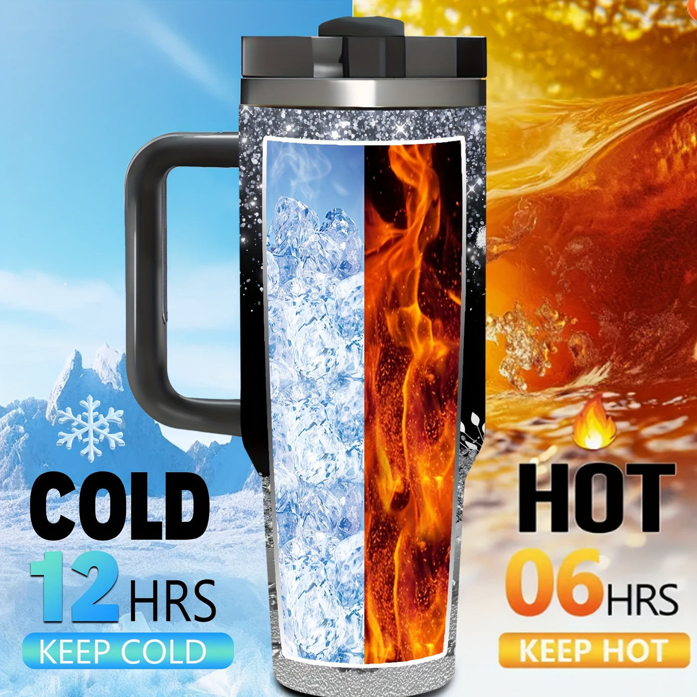 1pc 40oz Queen Crown Glitter Tumbler with Handle, Stainless Steel Double-Wall Vacuum - Maximus Echo
