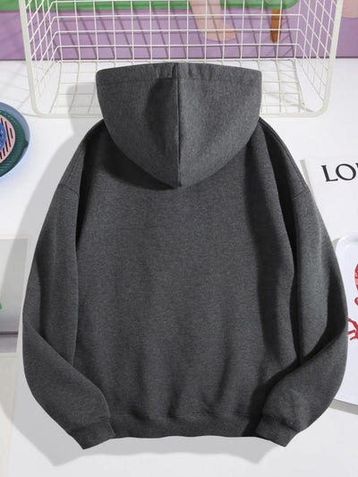 Women's Oversized Dark Gray Hooded Sweatshirt with Kangaroo Pocket Maximus Echo