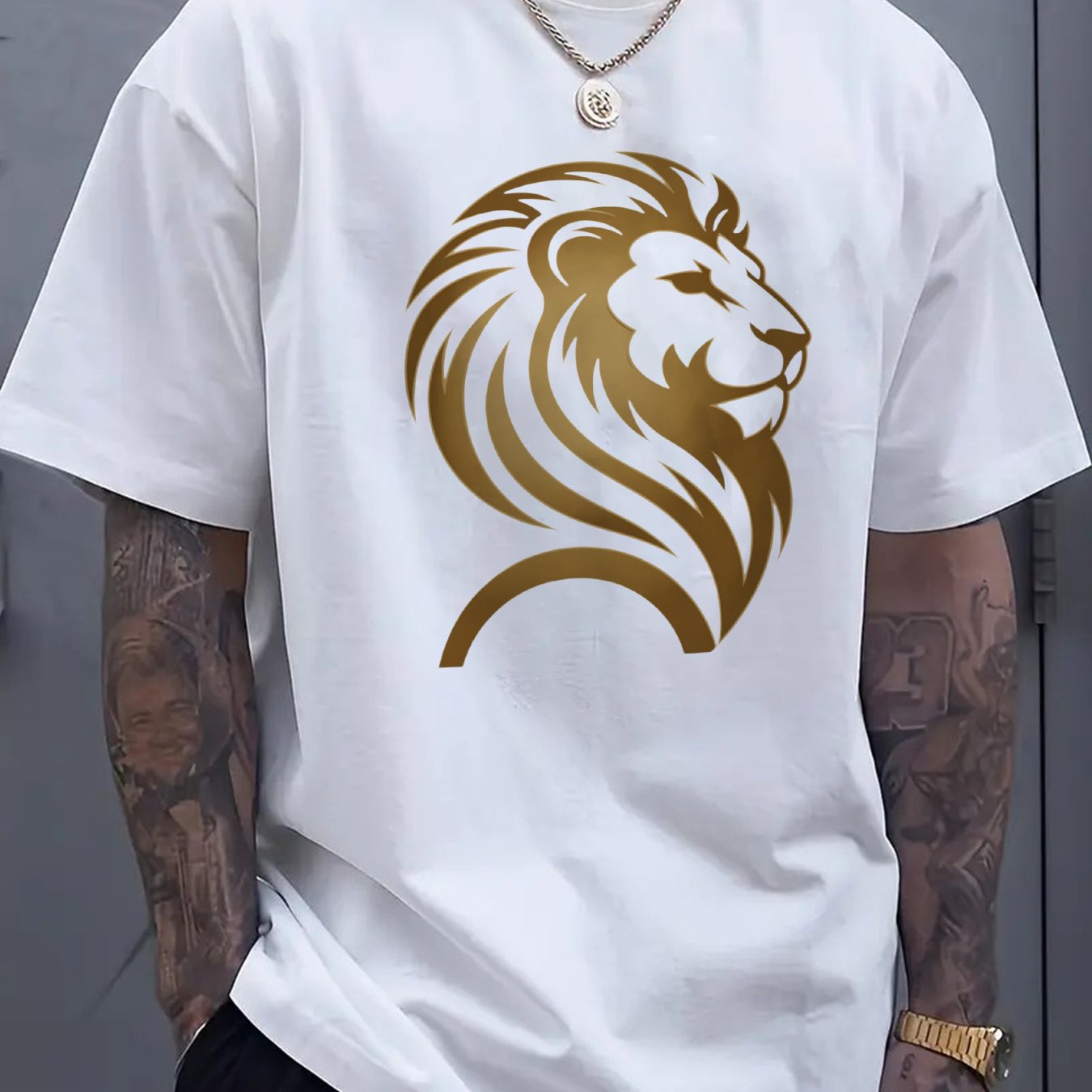 Men'S Oversized T-Shirt with Black & Golden Lion Head for adults Maximus Echo