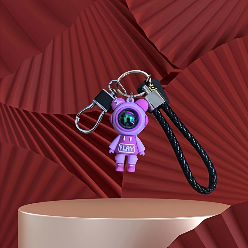 Cute Astronaut Keychains: Lightning & Cartoon Spaceman Designs For Couples, Silicone Style With Red Helmets, And Crystal-Embellished Alloy Versions - Maximus Echo