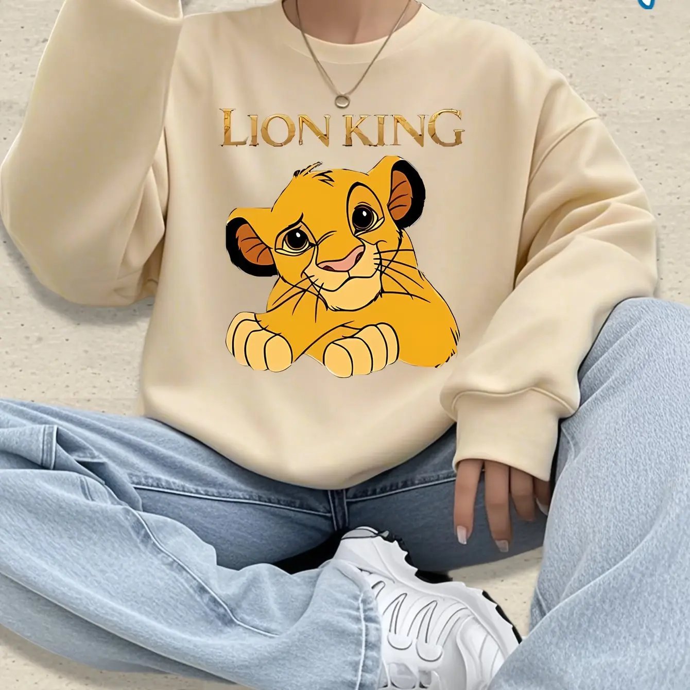 Disney Women's Pink Lion King Simba Graphic Crewneck Sweatshirt Maximus Echo