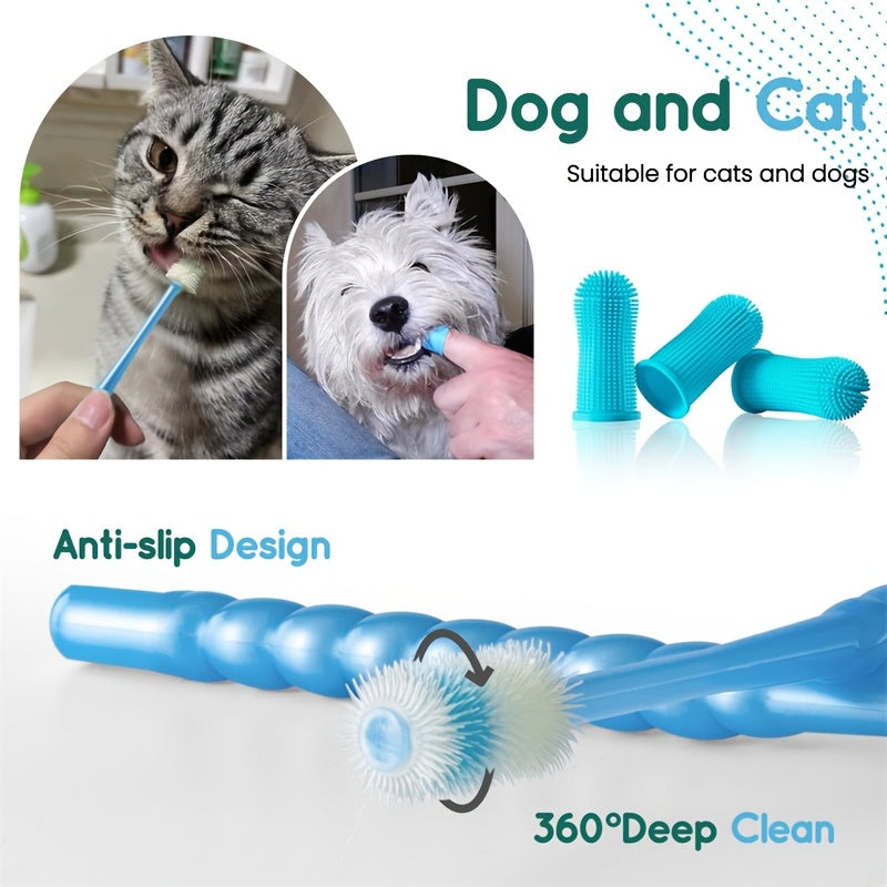 3pcs Pet Dental Care Set, Silicone Dog Toothbrush Set with Finger Brush And Micro-Ciliated Brush, 360 Degree Design, Suitable for Dogs And Cats, Soft Hair,No Battery Required - Maximus Echo