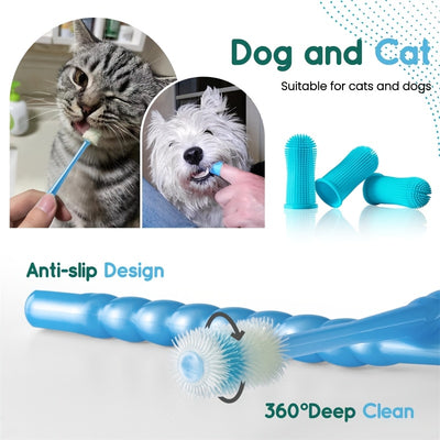3pcs Pet Dental Care Set, Silicone Dog Toothbrush Set with Finger Brush And Micro-Ciliated Brush, 360 Degree Design, Suitable for Dogs And Cats, Soft Hair,No Battery Required - Maximus Echo