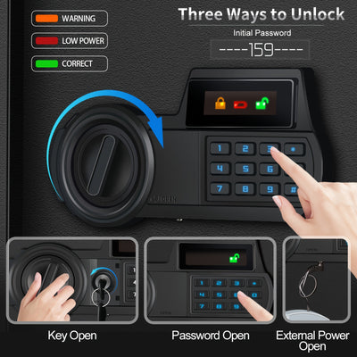 Safe Box, Security Safe Box, Safety Box With Fireproof Document Bag, Backlit Keypad, Display Screen, LED Light, Mute Function, Key Lock, Fireproof Safe For Home Documents Hotel Office, Size 7.87"H X 12.20"W X 7.87"D - Maximus Echo