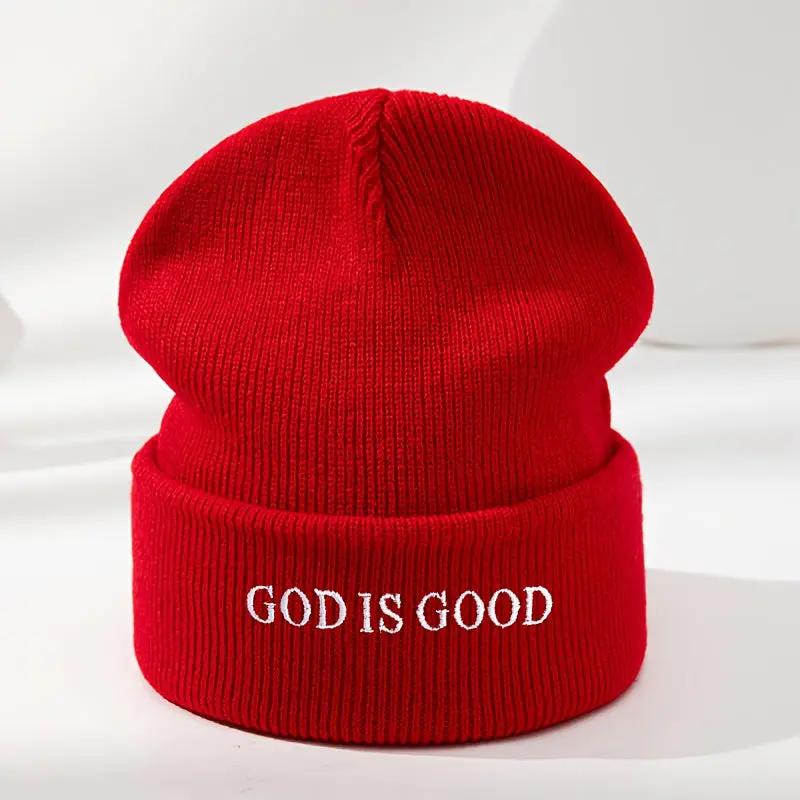 Men's & Women's Black Winter Beanie with 'God is Good' White Cursive Lettering