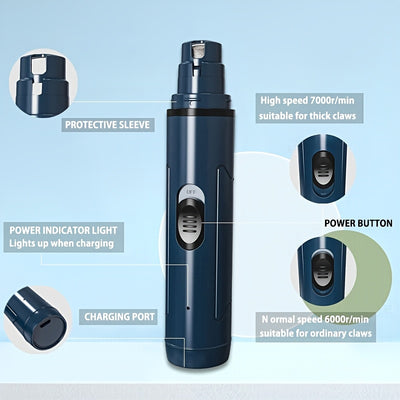 USB Rechargeable Pet Nail Grinder for Dogs & Cats - Gentle Paw Trimming Tool, Safe Electric Claw Grooming Kit, Ideal for Beginners - Maximus Echo