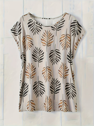 Lightweight Elegant Women's Floral Print Blouse | Casual Short Sleeve Round Neck Top, Machine Washable , Breathable Clothing,Comfortable Fabric - Maximus Echo