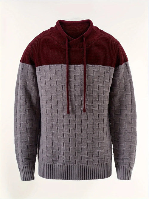 Men's Color Block Vintage Long Sleeve Sweater With Stand Collar, Soft And Comfortable Clothing For Fall And Winter
