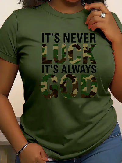 Women'S Casual T-Shirt - "It'S Never Lucky to Be God" Graphic, Comfortable Round Neck - Maximus Echo