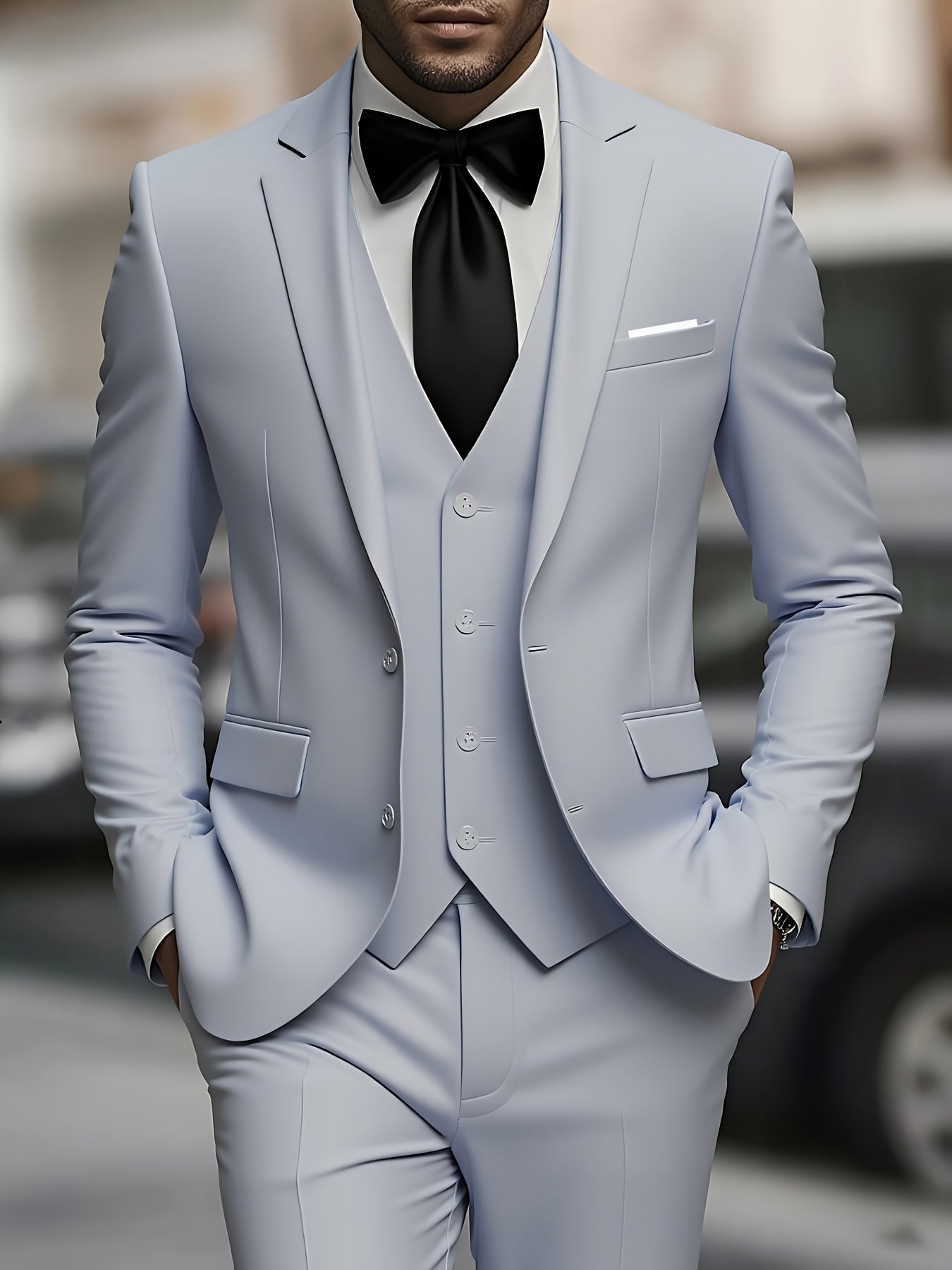 Men's 3pcs suit, plain color green fruit collar suit with jacket and formal trousers, suitable for business gatherings, graduation ceremonies, weddings and parties - Maximus Echo