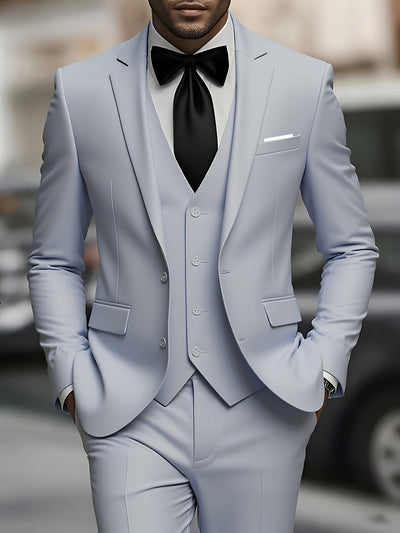 Men's 3pcs suit, plain color green fruit collar suit with jacket and formal trousers, suitable for business gatherings, graduation ceremonies, weddings and parties - Maximus Echo