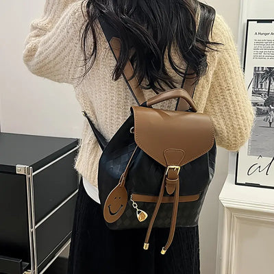 Backpack for Women - Coffee Brown & Black Color Block Design with Golden Buckle, Adjustable Shoulder Straps,- Perfect for Work, Travel - Maximus Echo