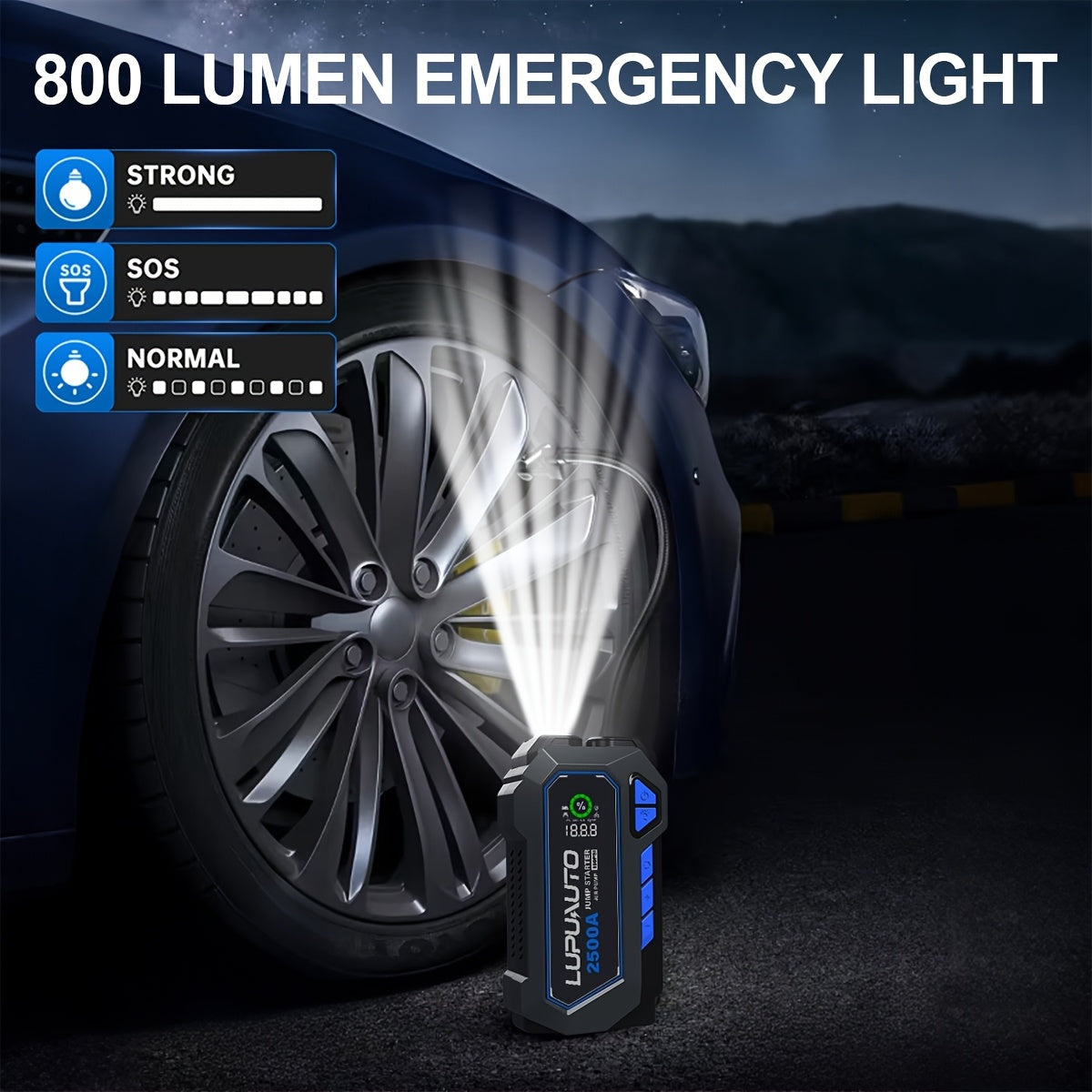 50000mAh Portable Wireless Car Air Compressor, Battery Jump Starter Portable Peak, Car Battery Charger Portable For 150PSI 12V(7.0LGas/5.0LDiesel) Start The Car Quickly - Maximus Echo