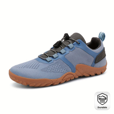 Men's Breathable Mesh Loafers - Light Blue & Orange Sneakers with Durable TPR Sole, Comfortable Casual Shoes for Outdoor & Hiking, Elastic Laces, Round Toe Design - Maximus Echo