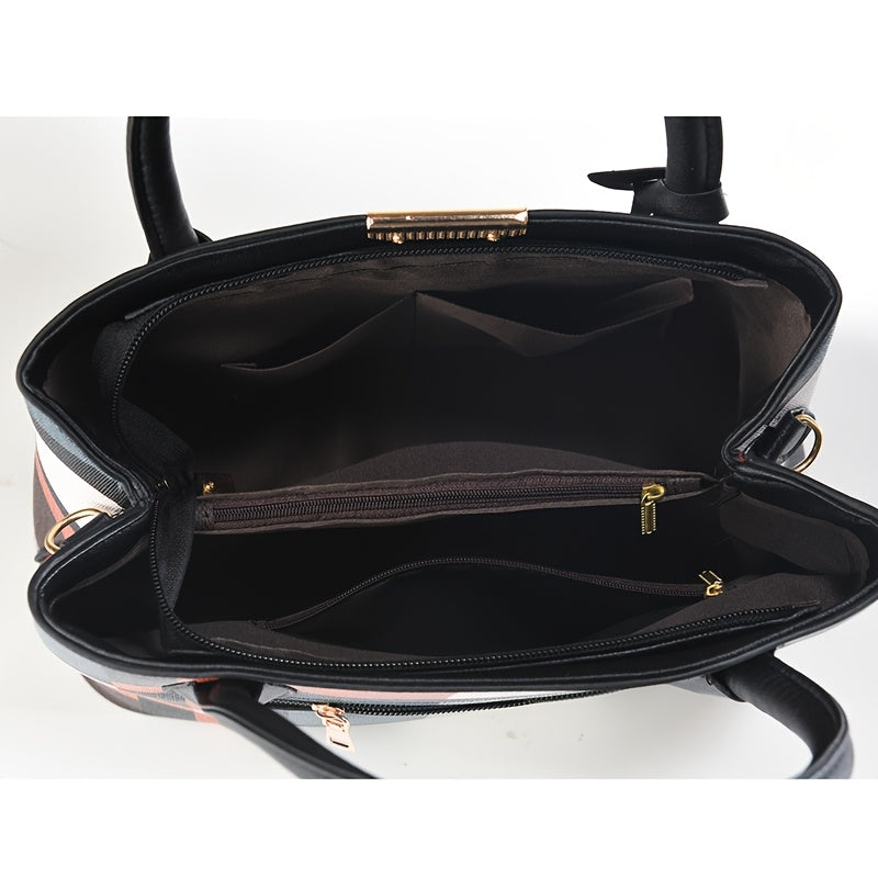 Elegant Women's Tote Bag | Checkered Design, Removable Shoulder Strap, Polyester Lined Interior, Perfect for Commuting - Maximus Echo