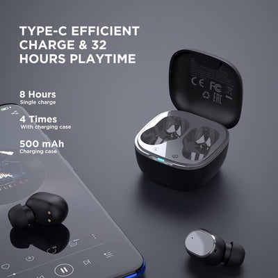 HTC True Wireless BT Earbuds 2, in-Ear Headphones Noise Cancellation, Built-in Mic/32H Playtime for Calling - Maximus Echo