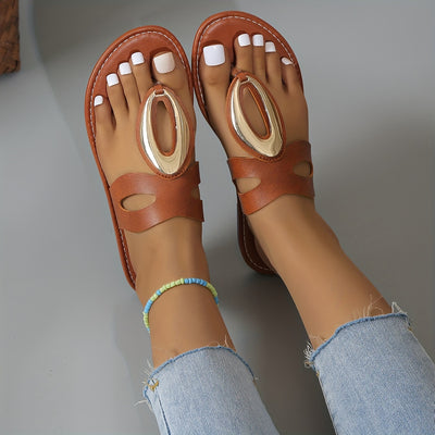 Women's Synthetic Cover Roman Sandals - Slip-On Open-Toe Flat Heel with Cut-Out Design, Minimalist Summer Slide Sandals for Casual & Dressy Outfits - Maximus Echo