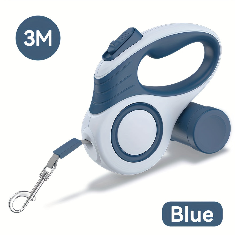 ROJECO Automatic Retractable Dog Leash - 16ft Durable Nylon Extendable Lead for Small to Large Dogs, Blue & White Geometric Design, Leash for Easy Walking and Control - Maximus Echo