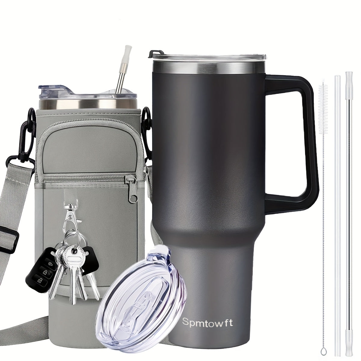40oz Stainless Steel Tumbler with Handle - Double Vacuum Insulated Travel Mug - Maximus Echo