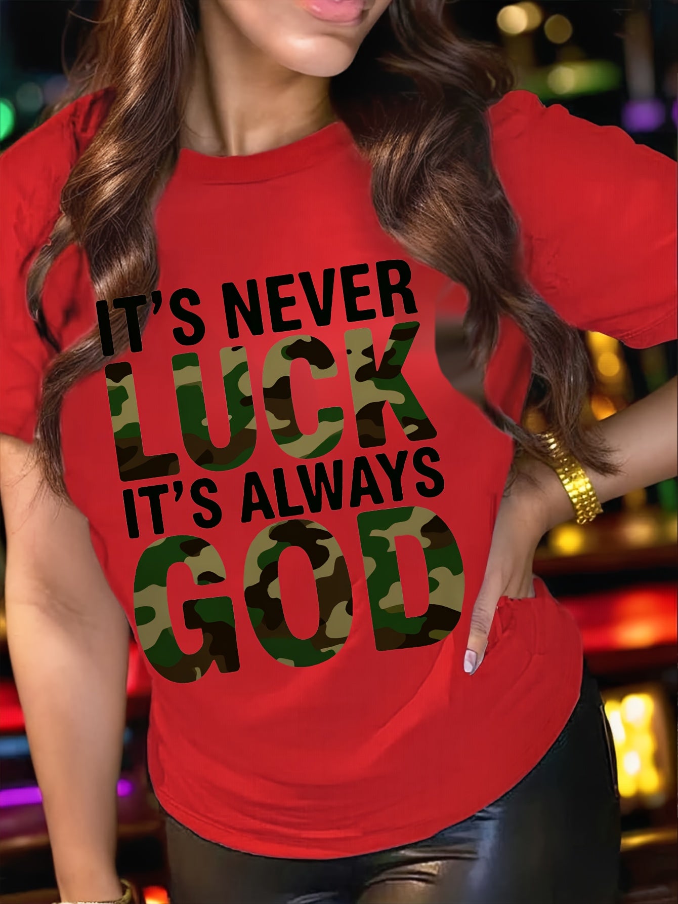 Women'S Casual T-Shirt - "It'S Never Lucky to Be God" Graphic, Comfortable Round Neck - Maximus Echo