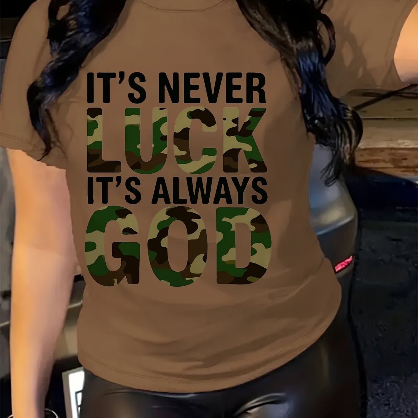 Women'S Casual T-Shirt - "It'S Never Lucky to Be God" Graphic, Comfortable Round Neck - Maximus Echo