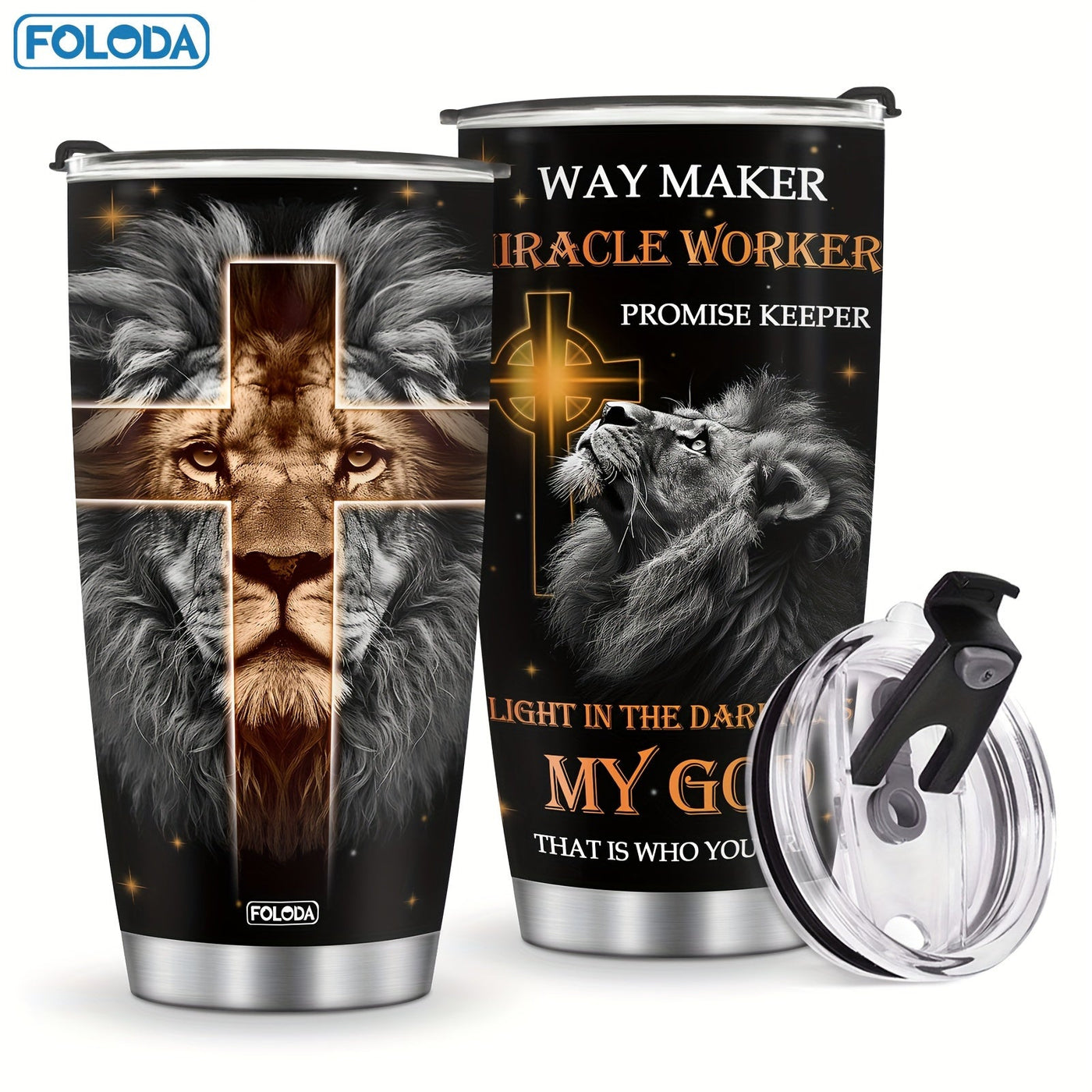 Foloda 20oz Lion-Themed Stainless Steel Tumbler with Lid - Inspirational Design Maximus Echo