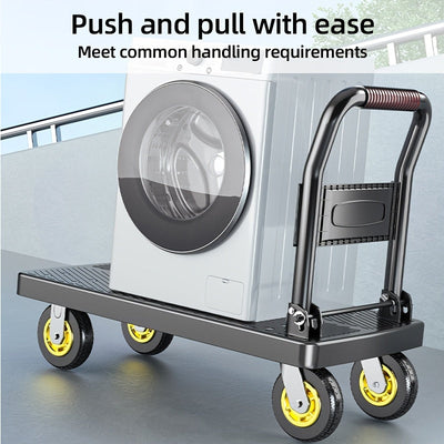 Heavy-Duty Folding Hand Cart - 660 Lbs Capacity, Silent Swivel Wheels, Portable Utility Cart for Home Renovation, Moving Goods - Black and Metallic Gray Maximus Echo