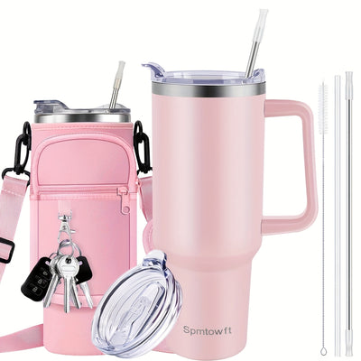 40oz Stainless Steel Tumbler with Handle - Double Vacuum Insulated Travel Mug - Maximus Echo