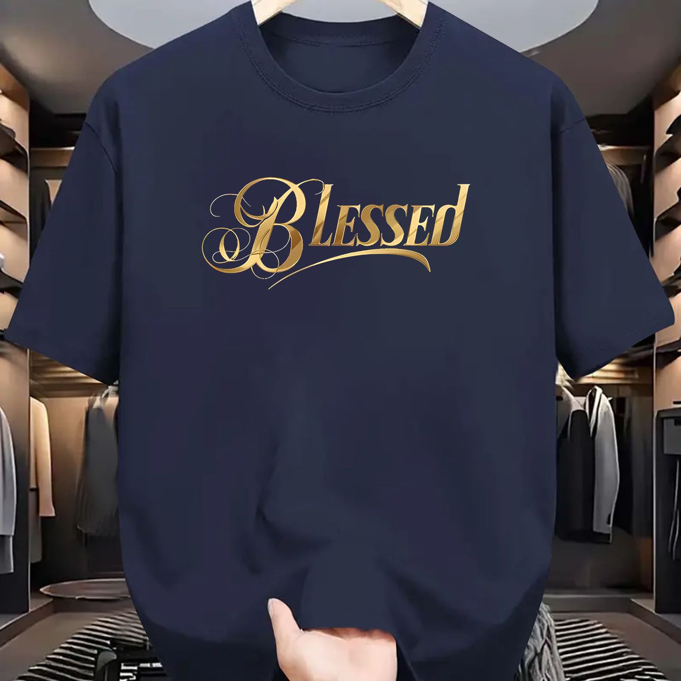 Men's "Blessed" Golden Letter Print Maroon Casual Short Sleeve T-Shirt - Summer Outdoor Gym Training Tee Maximus Echo